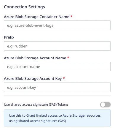 Azure Blob Storage connection settings