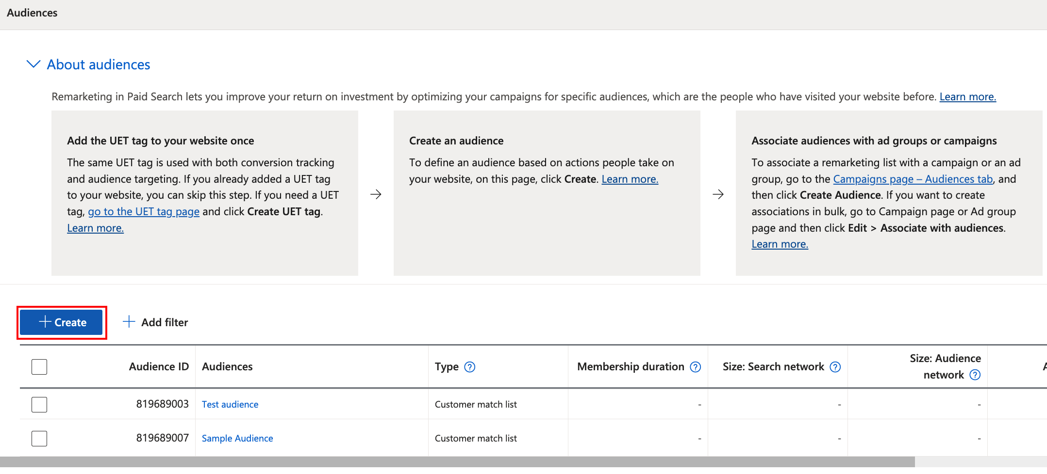 Create BingAds audience
