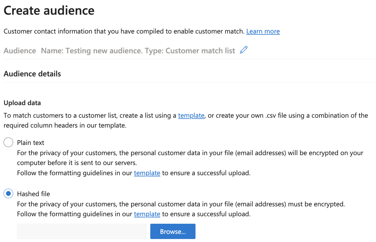 Create BingAds audience