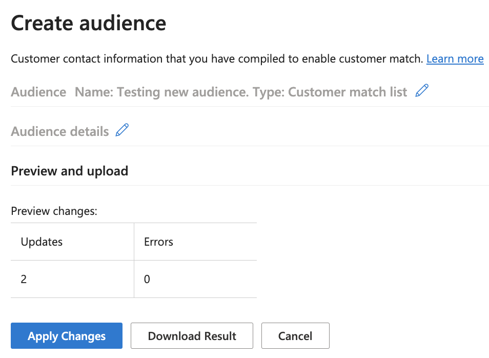Create BingAds audience
