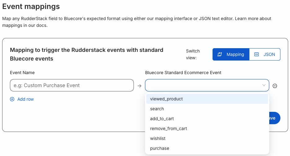 Bluecore event mapping