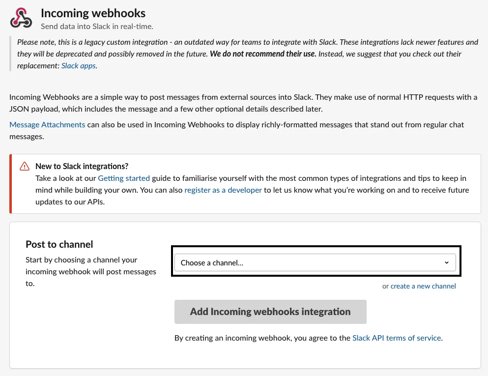 Slack connection settings