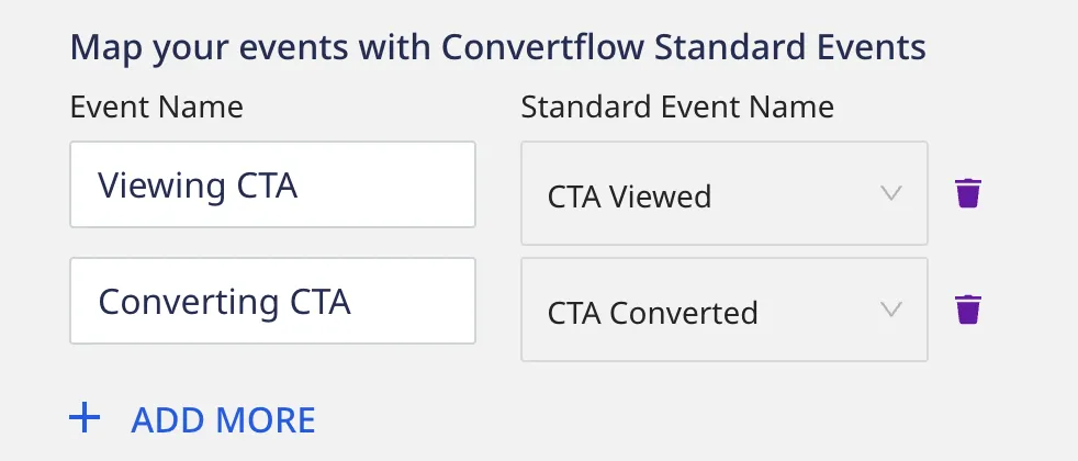 ConvertFlow event name mapping