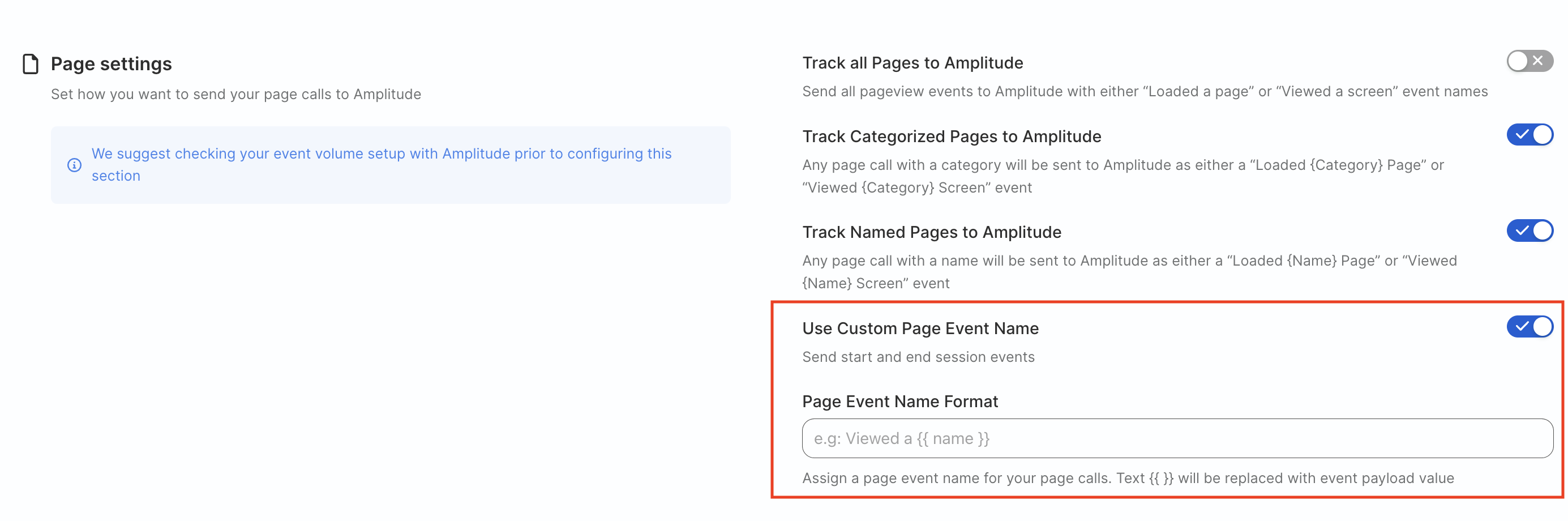 Set custom page event names