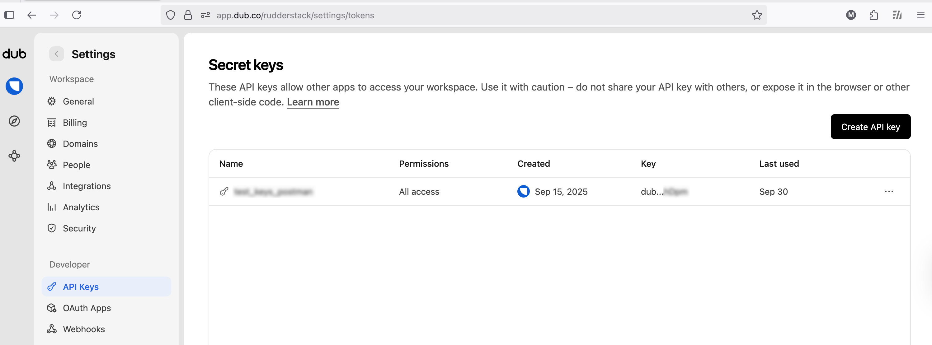 Dub API Key Links