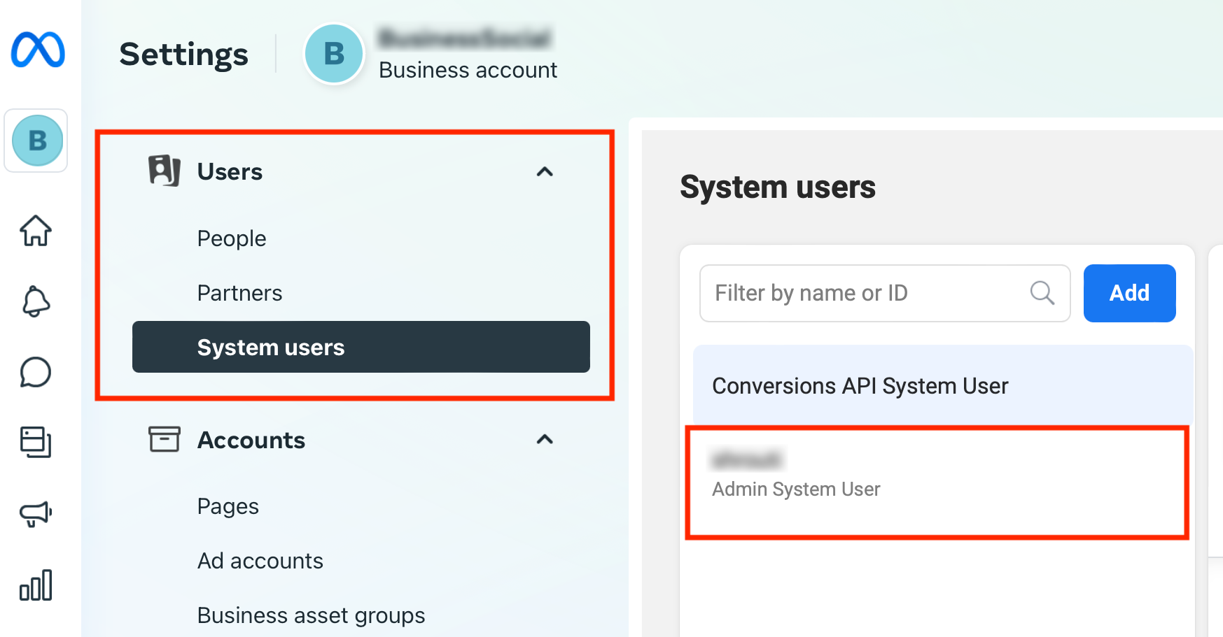 Facebook Ads system user