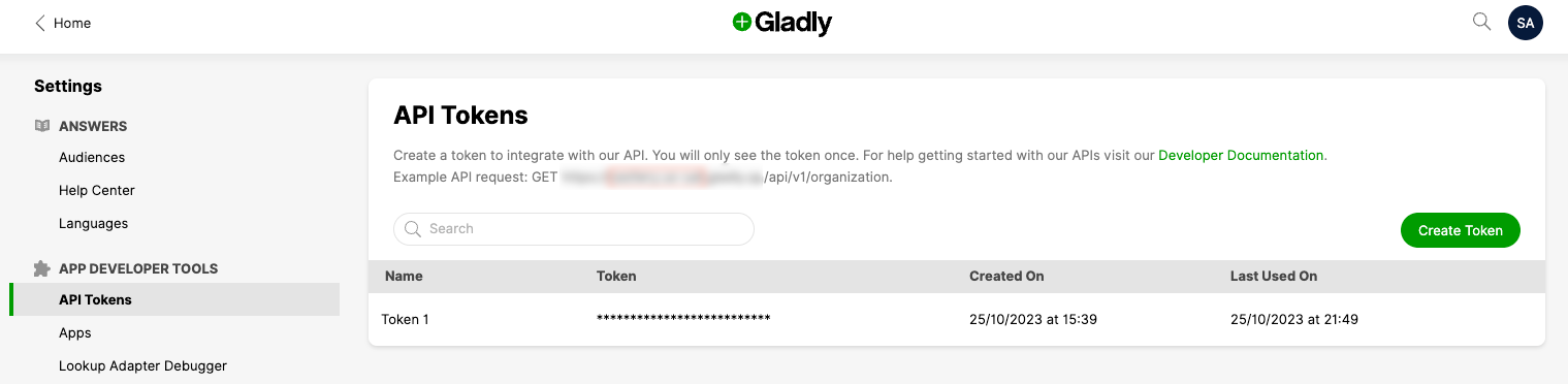Gladly API token