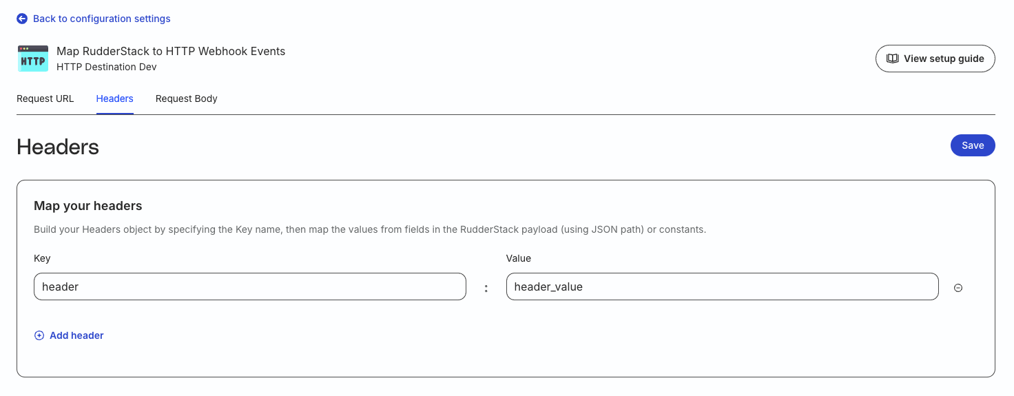 HTTP custom header configuration