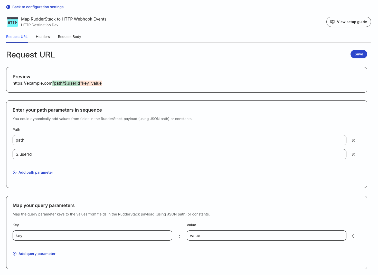 HTTP request URL configuration