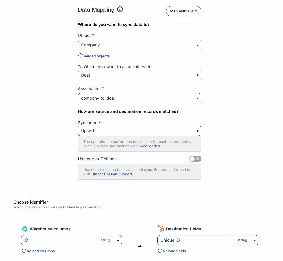 HubSpot connection settings
