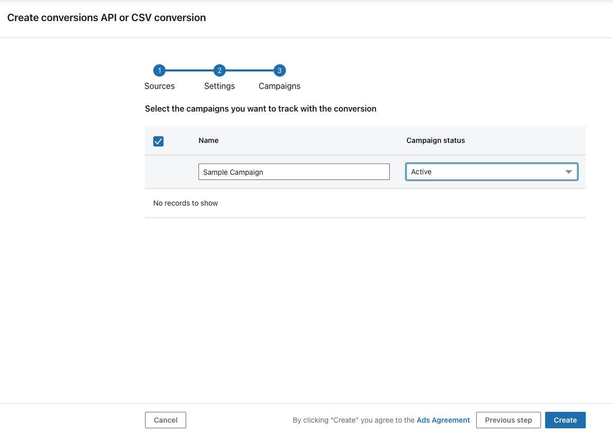 LinkedIn Ads select campaign