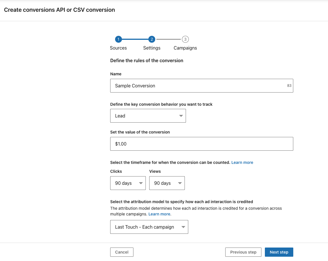 LinkedIn Ads conversion rules