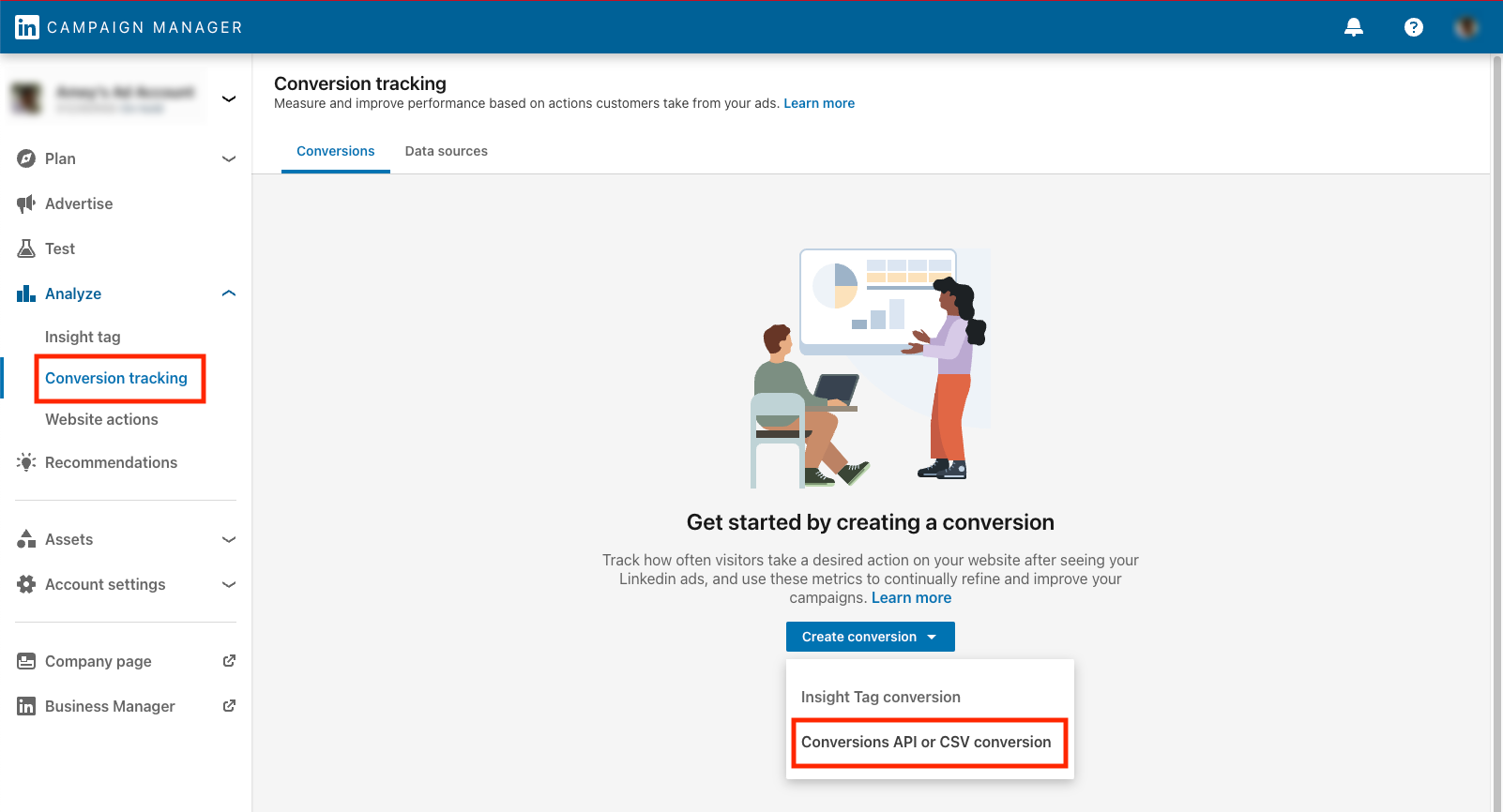 LinkedIn Ads create conversion