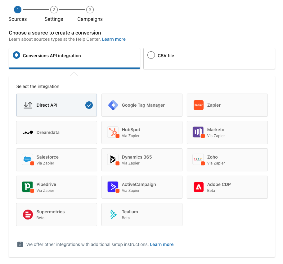 LinkedIn Ads direct API option