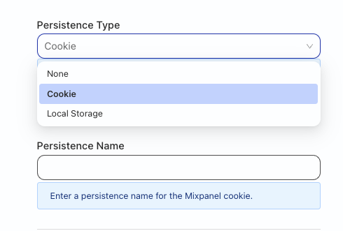 Mixpanel Persistence settings