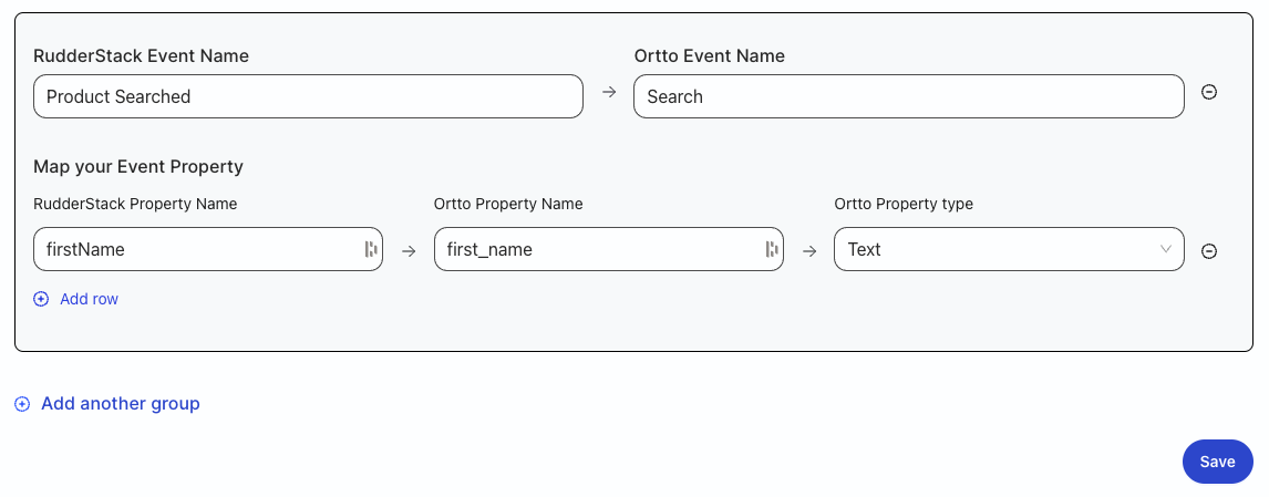 Ortto event mapping