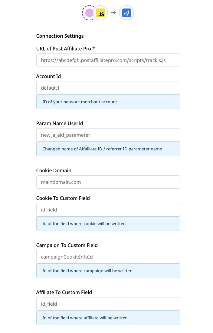 Post Affiliate Pro connection settings