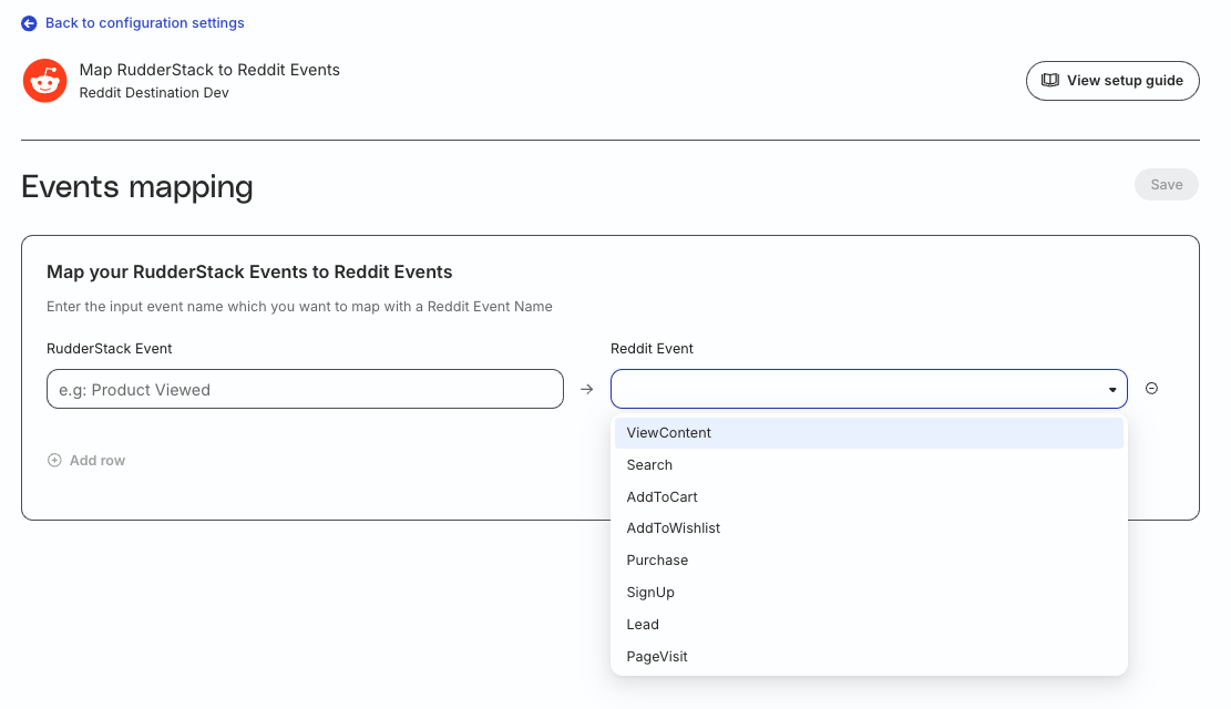 Reddit event mapping setting
