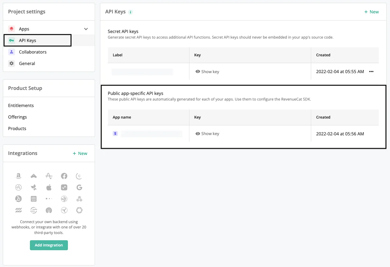 Revenue Cat public API key