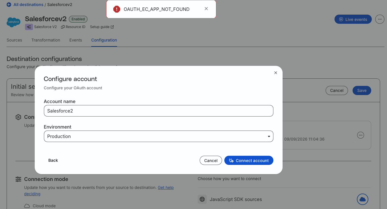 Account authentication error