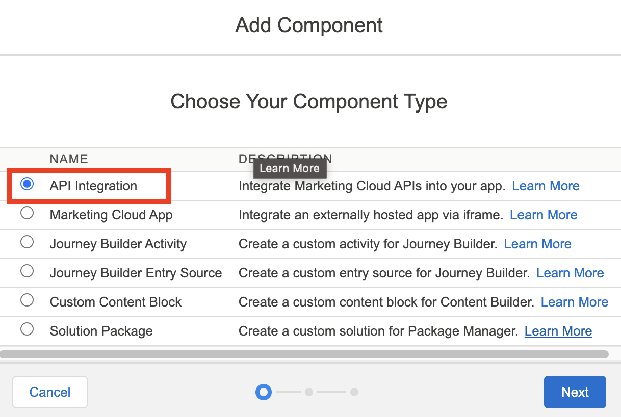 API Integration component type