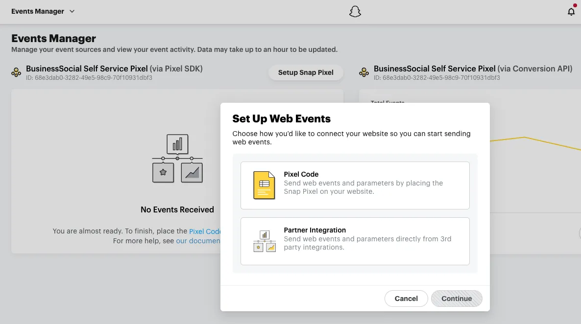 Snap Conversions set up Pixel
