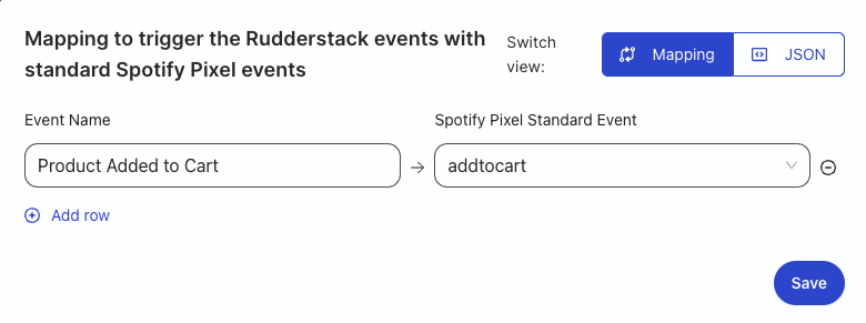 RudderStack event mapping with Spotify Pixel