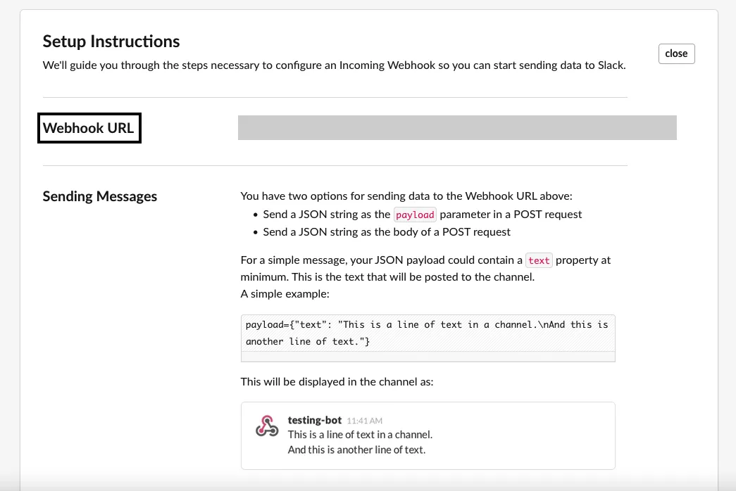Slack connection settings
