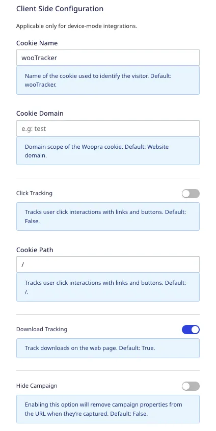 Woopra connection settings
