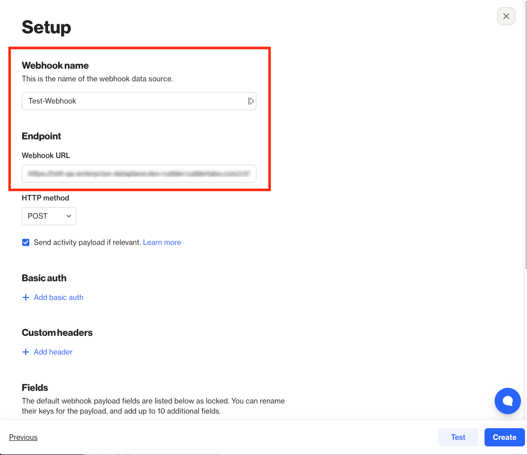 Add webhook name and URL