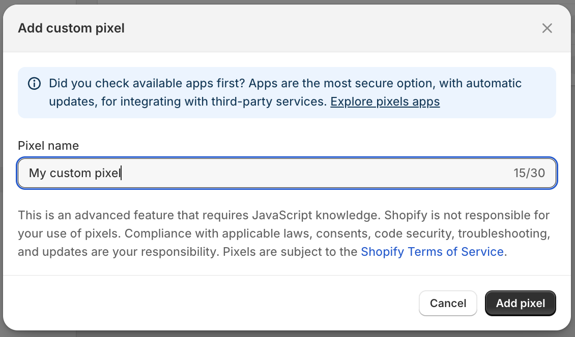 Name and add custom pixel