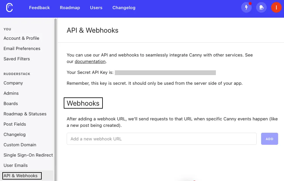 Canny source webhook URL