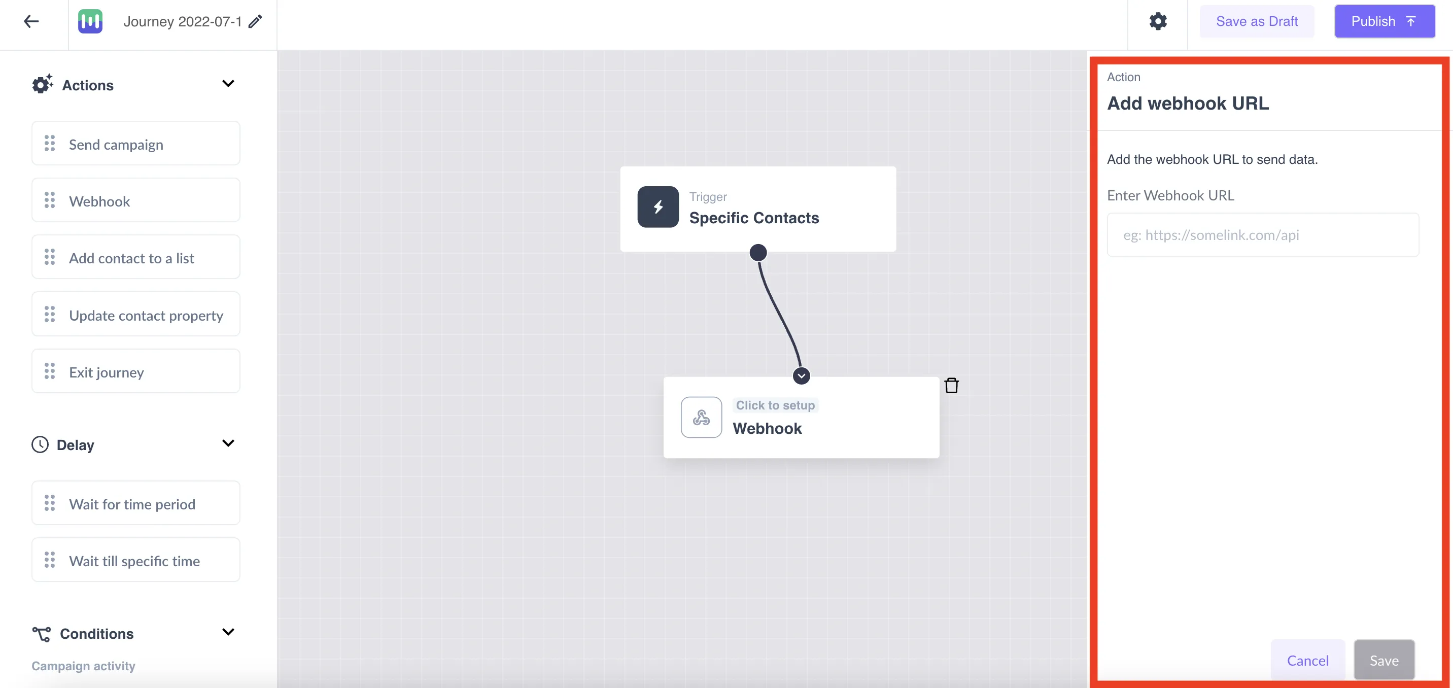 Mailmodo source webhook URL