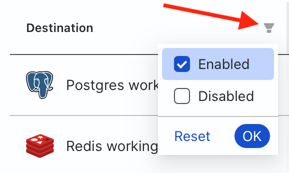Filter for enabled/disabled destinations