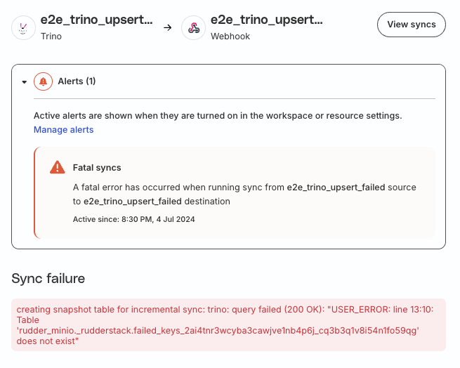 Failure alerts and details for RETL source