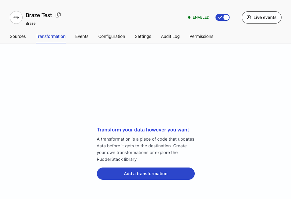 Connecting a transformation to existing destination