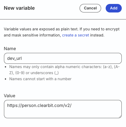 Create secret in credential store