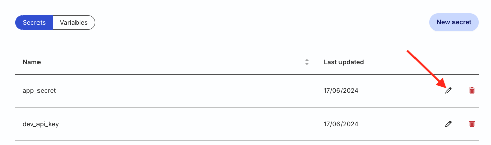 Edit secret in credential store