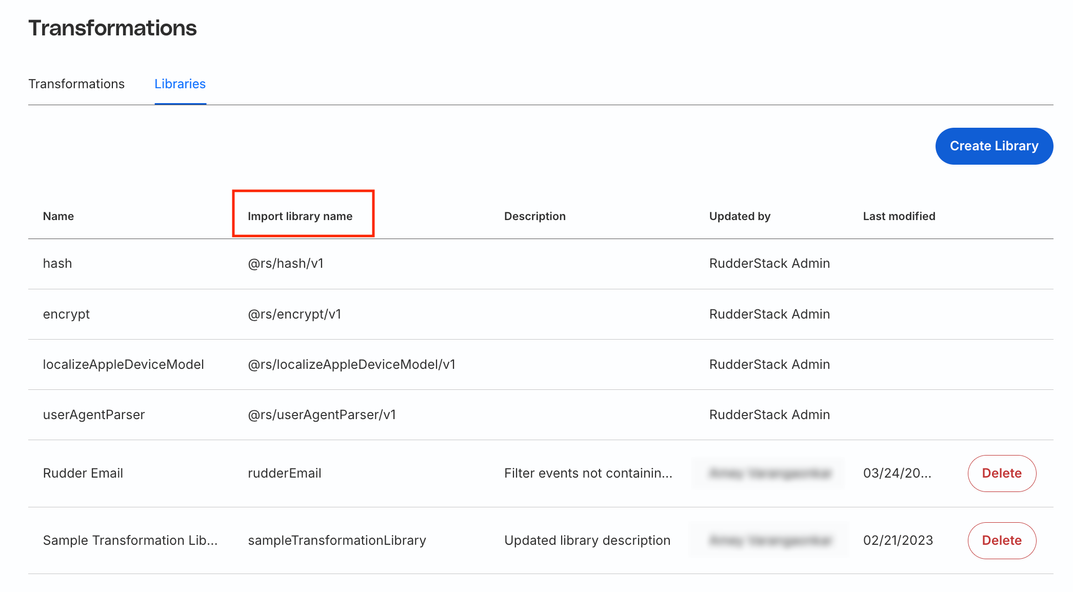Using libraries in transformations