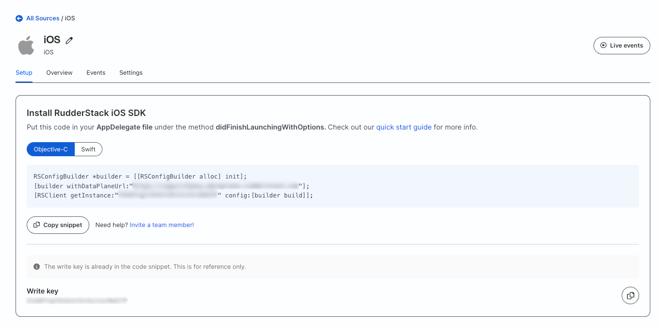 iOS SDK snippet