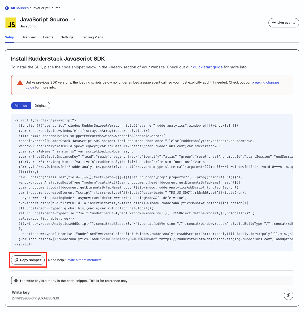 JavaScript SDK snippet