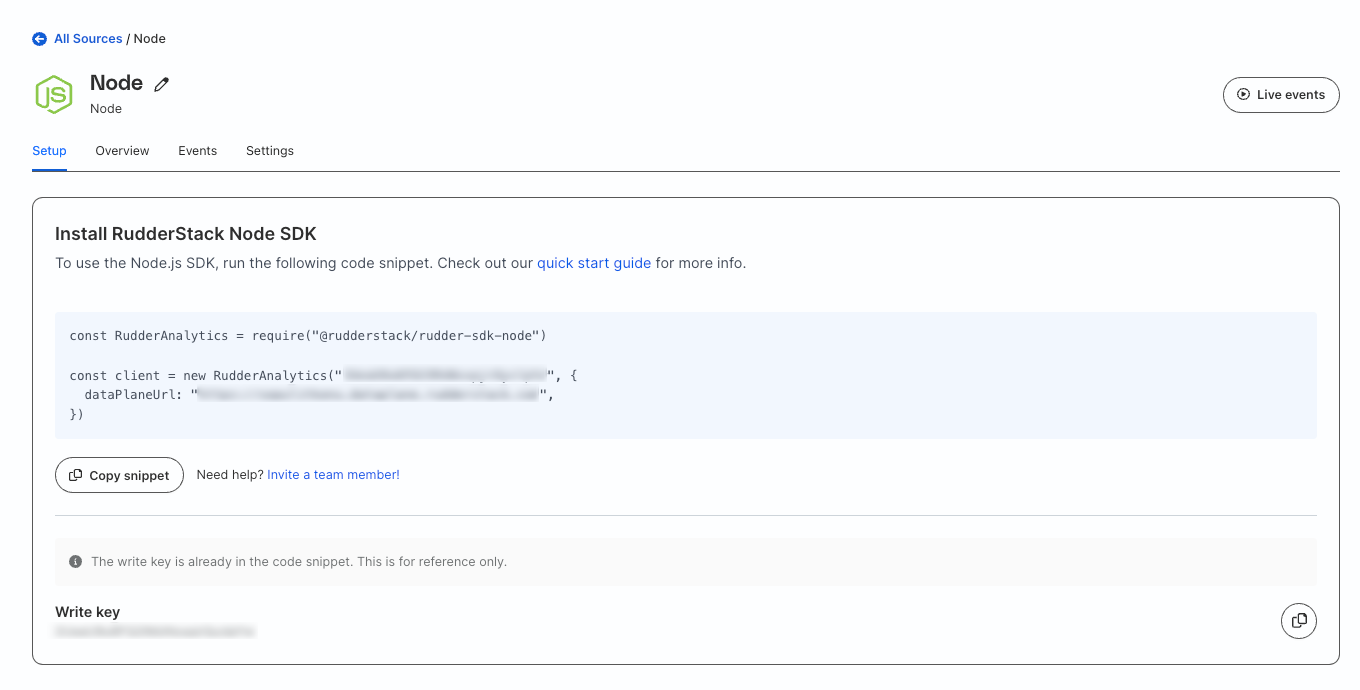Node.js SDK snippet