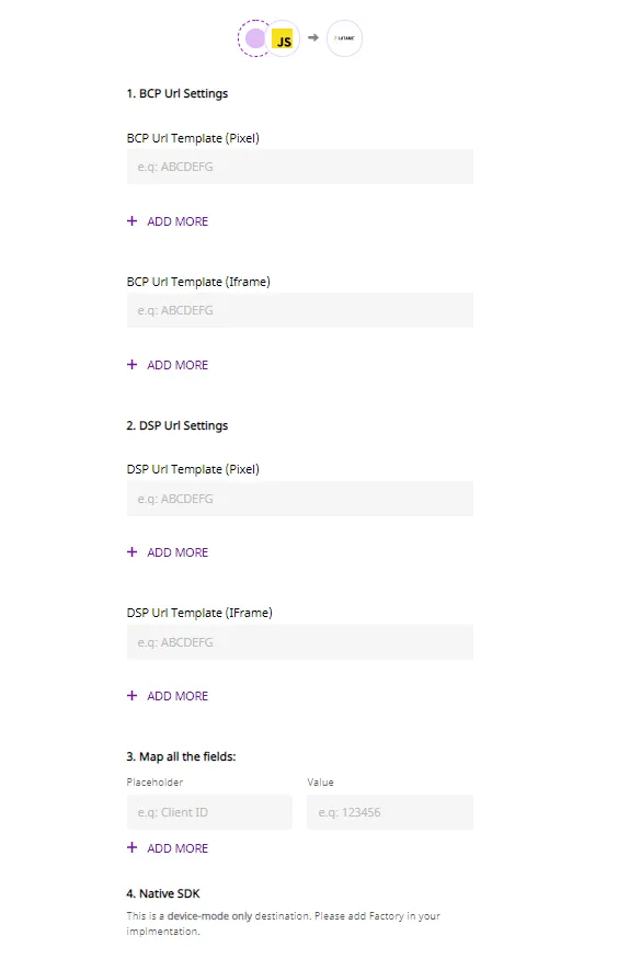 Lotame Destination Settings on the RudderStack dashboard
