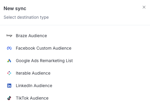 Choose destinations to activate the audience on