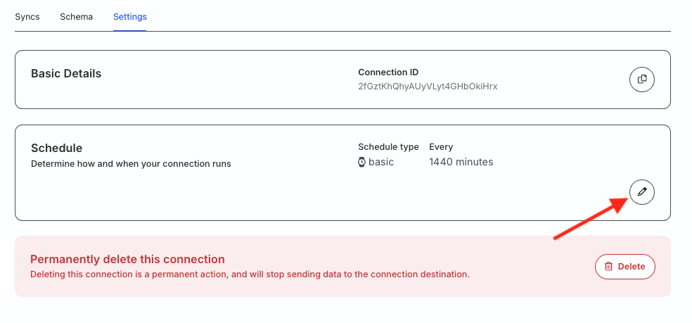 Change sync schedule