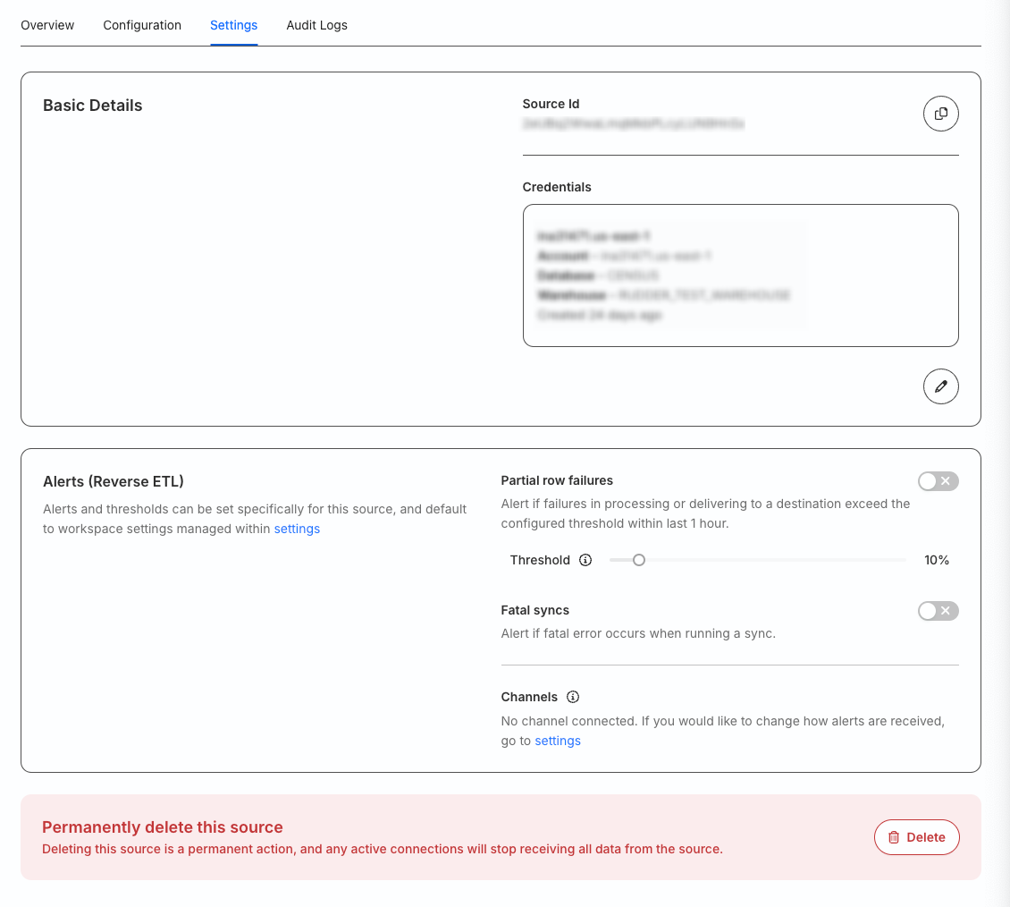 Edit source settings