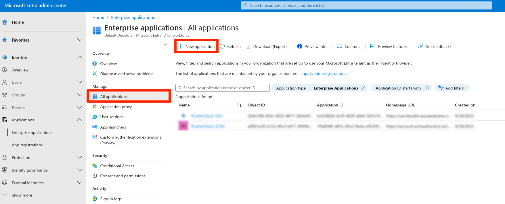 New application option