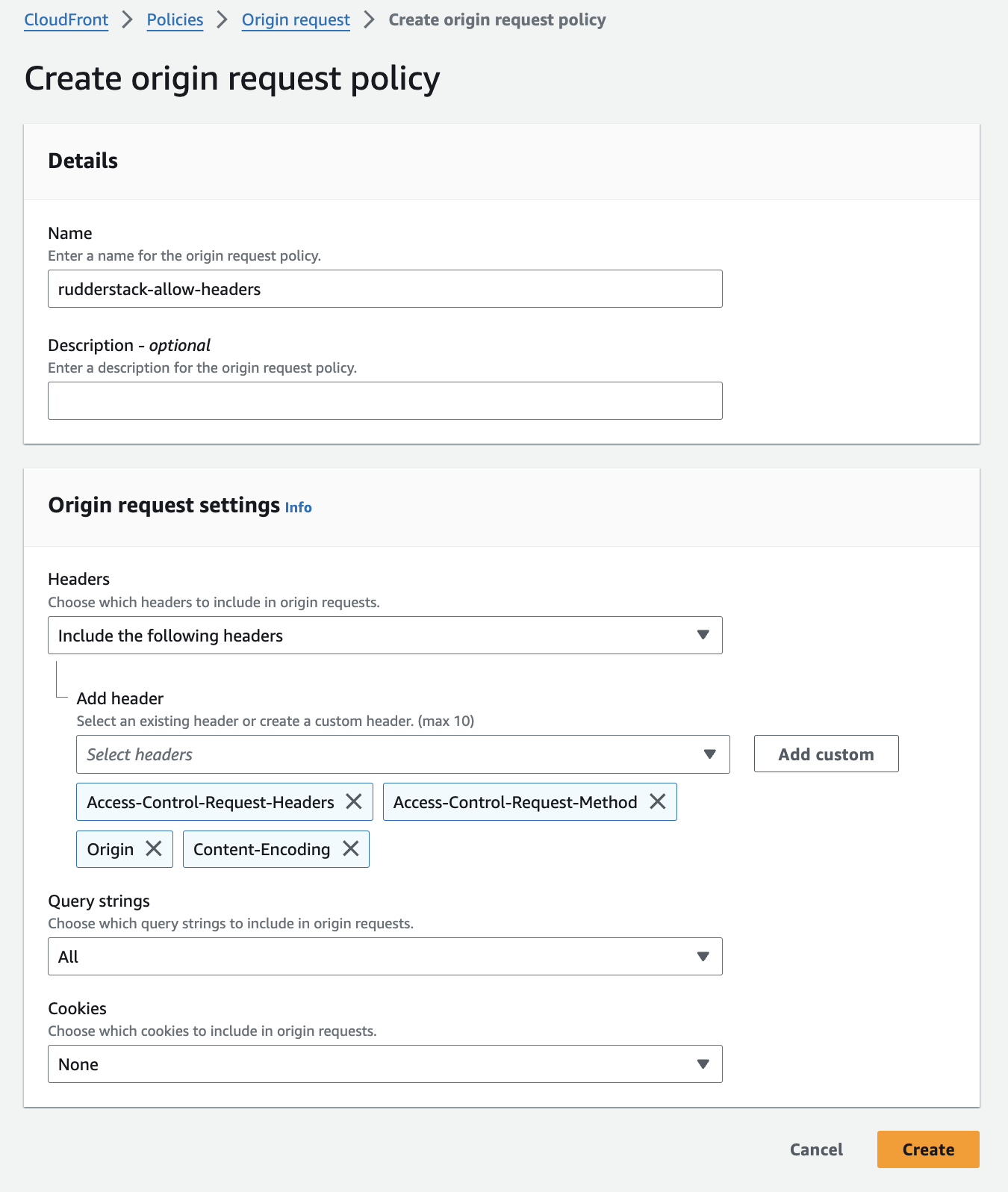 Origin request policy settings