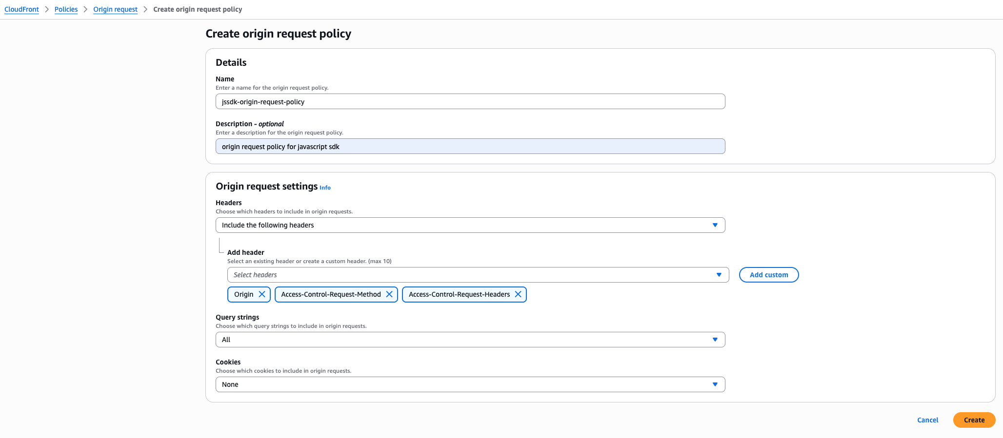 Origin request policy settings