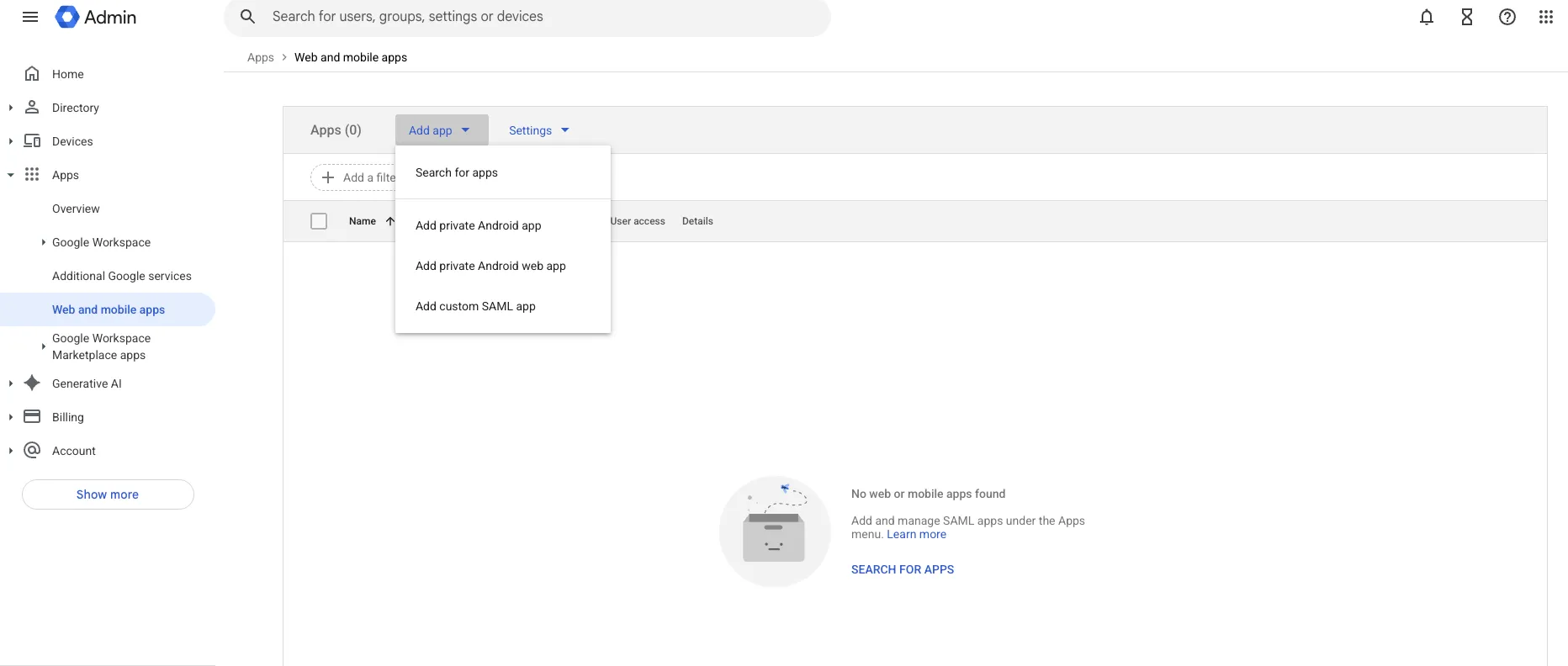 Add custom SAML app option
